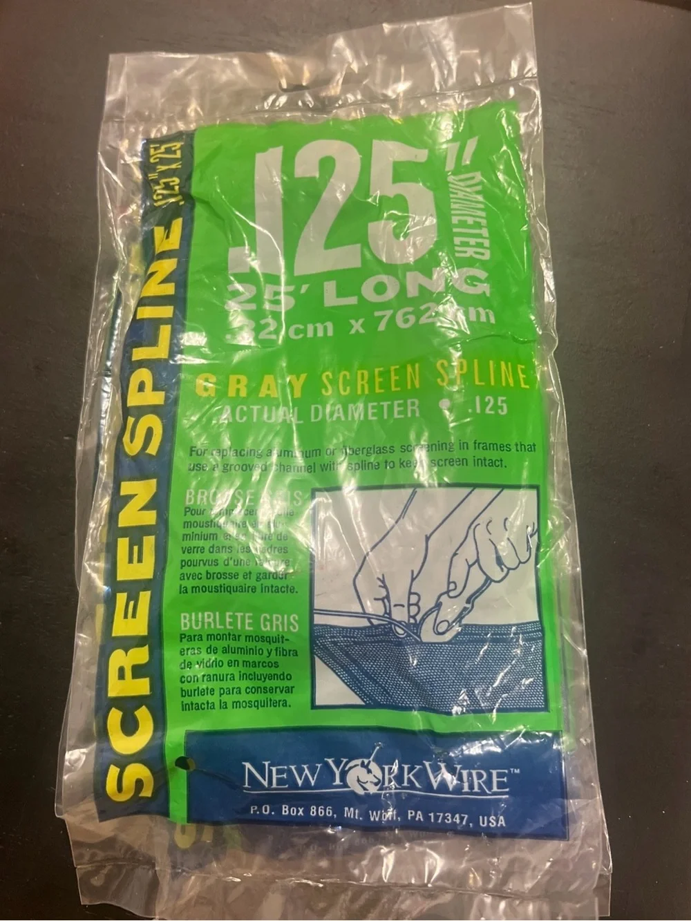 New York Wire Gray Screen Spline .125 - 25' Long